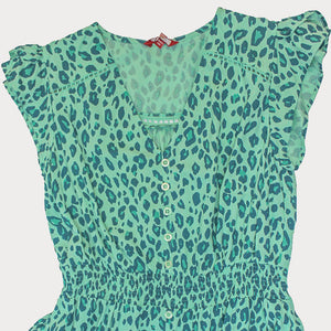 Green leopard print lace maxi dress