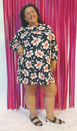 Black Floral Print Swing Tunic