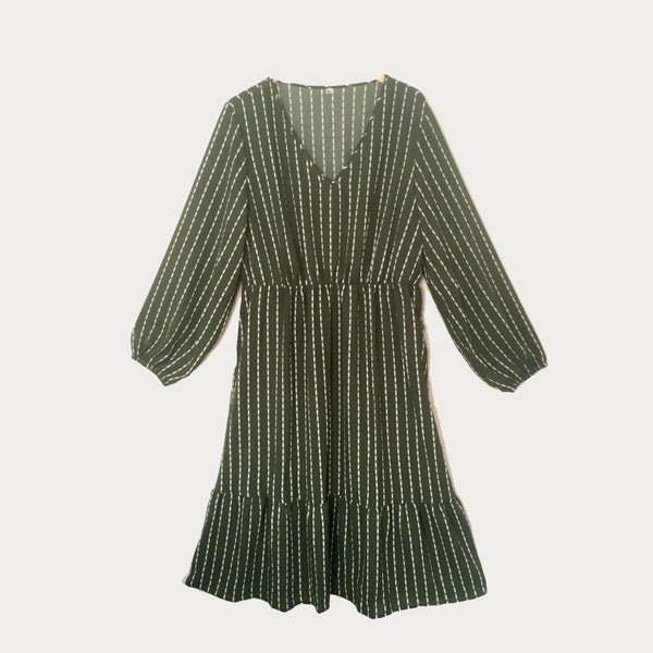 Plus size midi dress - Sage Green Stripe | Apples & Pears Clothing